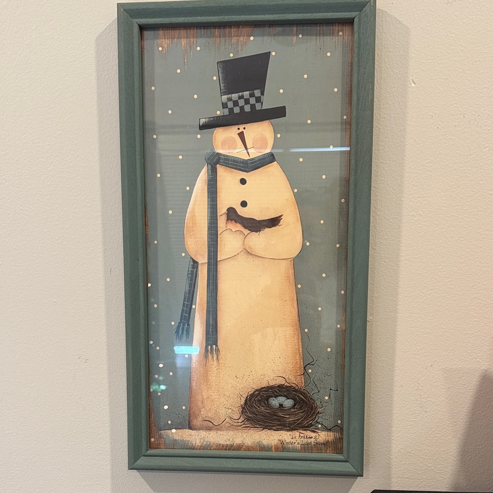 Charming Snowman Framed Wall Art artist Jill Ankarm "Winters Last Stand"